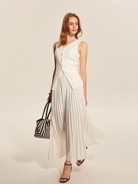 COMMENSE Cotton Vest With Pleated Skirt Set